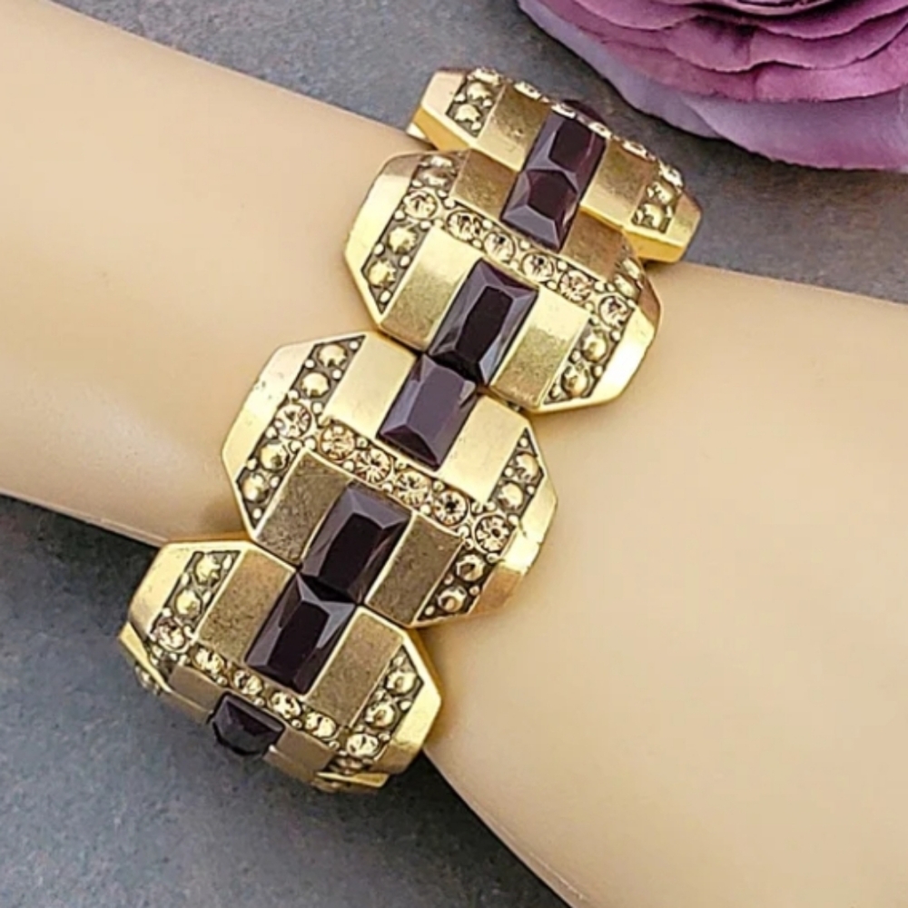 J. Crew Gorgeous Gold and Dark Purple Statement Bracelet